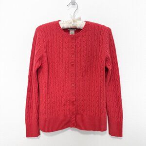 Vintage L.L. Bean Red Lambswool Blend Cable Knit Cardigan Sweater Size Small